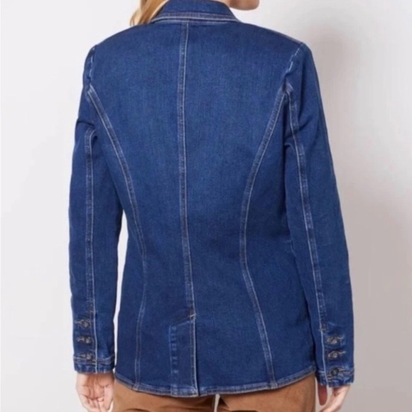 Evereve Fitted Jean Jacket Blazer Women's Denim 1 Button Shoulder Pads XS NWOT - Picture 2 of 10